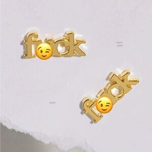 18K Gold “F*ck” Stud Lettering Explicit Earrings Unisex Punk Goth Bohemian